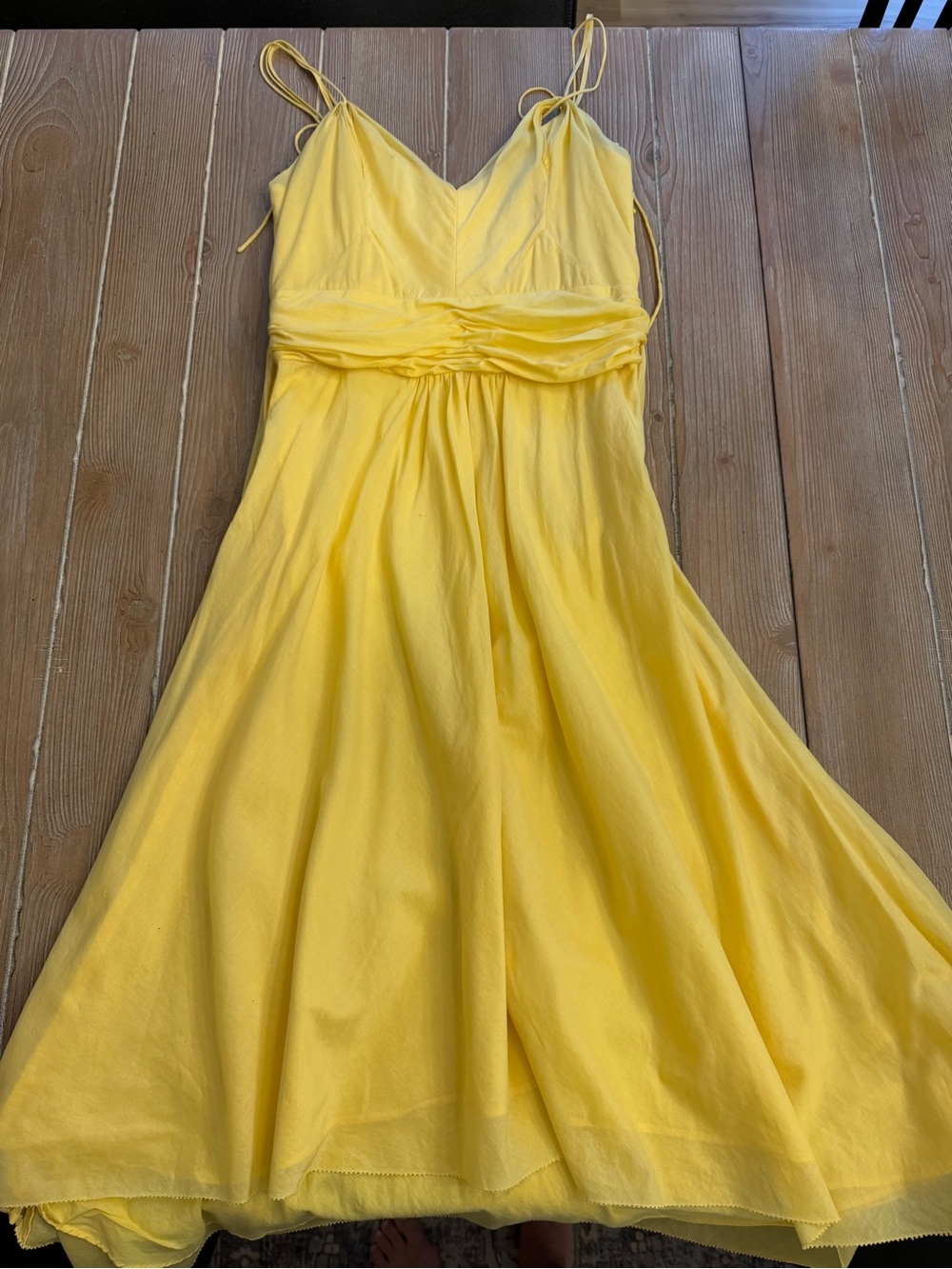 Banana Republic Bright Yellow Midi Dress with Spaghetti Straps